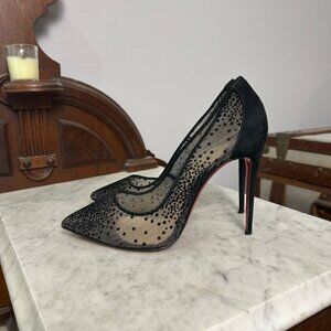 Elegant Black Polka Dot Mesh Stiletto Heels